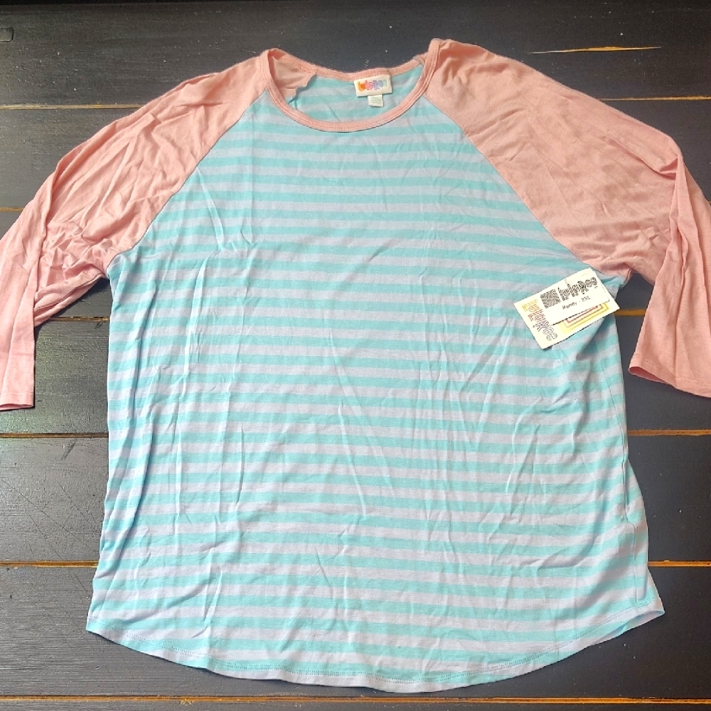 LuLaRoe Randy Shirt with Pink and Blue Stripes